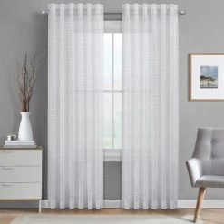 New 👏 Five Queens Court Anderson Metallic Window Sheer Panel White ✨