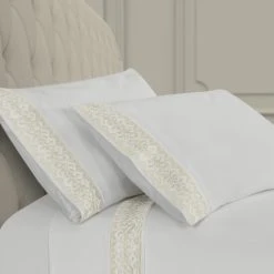 New 😍 Five Queens Court Makayla Embroidered Pillow Case Pair White 👍