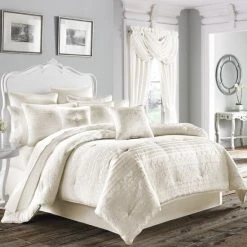 Flash Sale ⌛ Five Queens Court Mackay Woven Scroll Horizontal Stripe 4-piece Comforter Set White ⌛