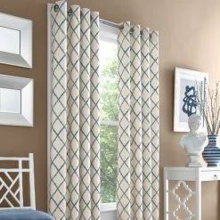 Best deal 🤩 Five Queens Court Aidan Embroidery Grommet Window Panel Aqua 🔔